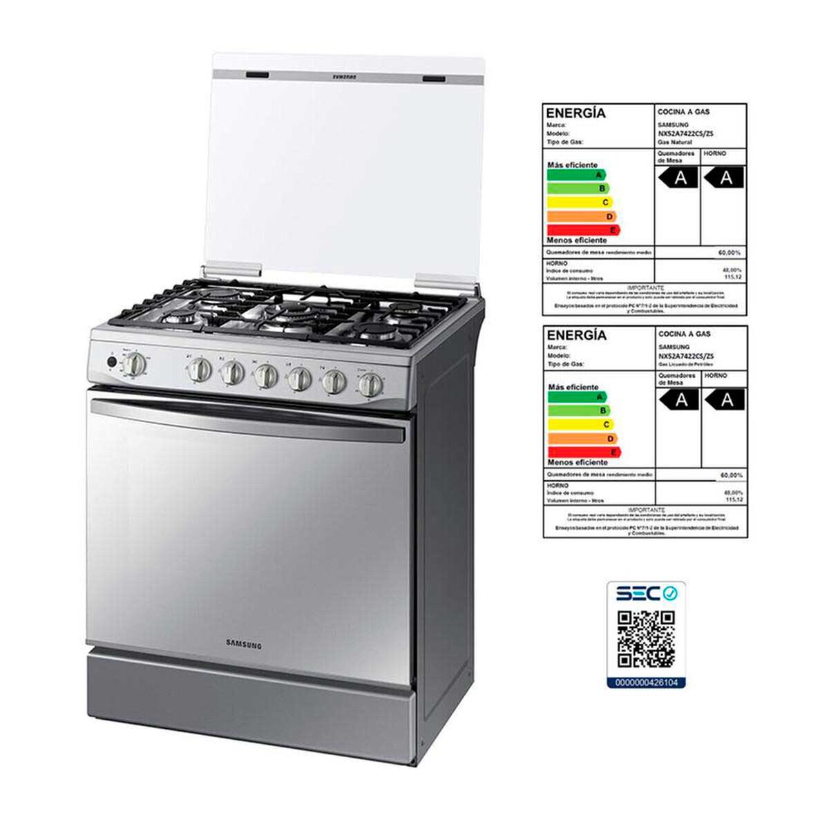 Cocina a Gas Samsung NX52A7422CS/ZS 5 Quemadores