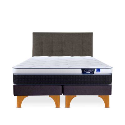 Cama Europea Flex 2 Plazas Nexus Base Dividida + Respaldo Design Grafito