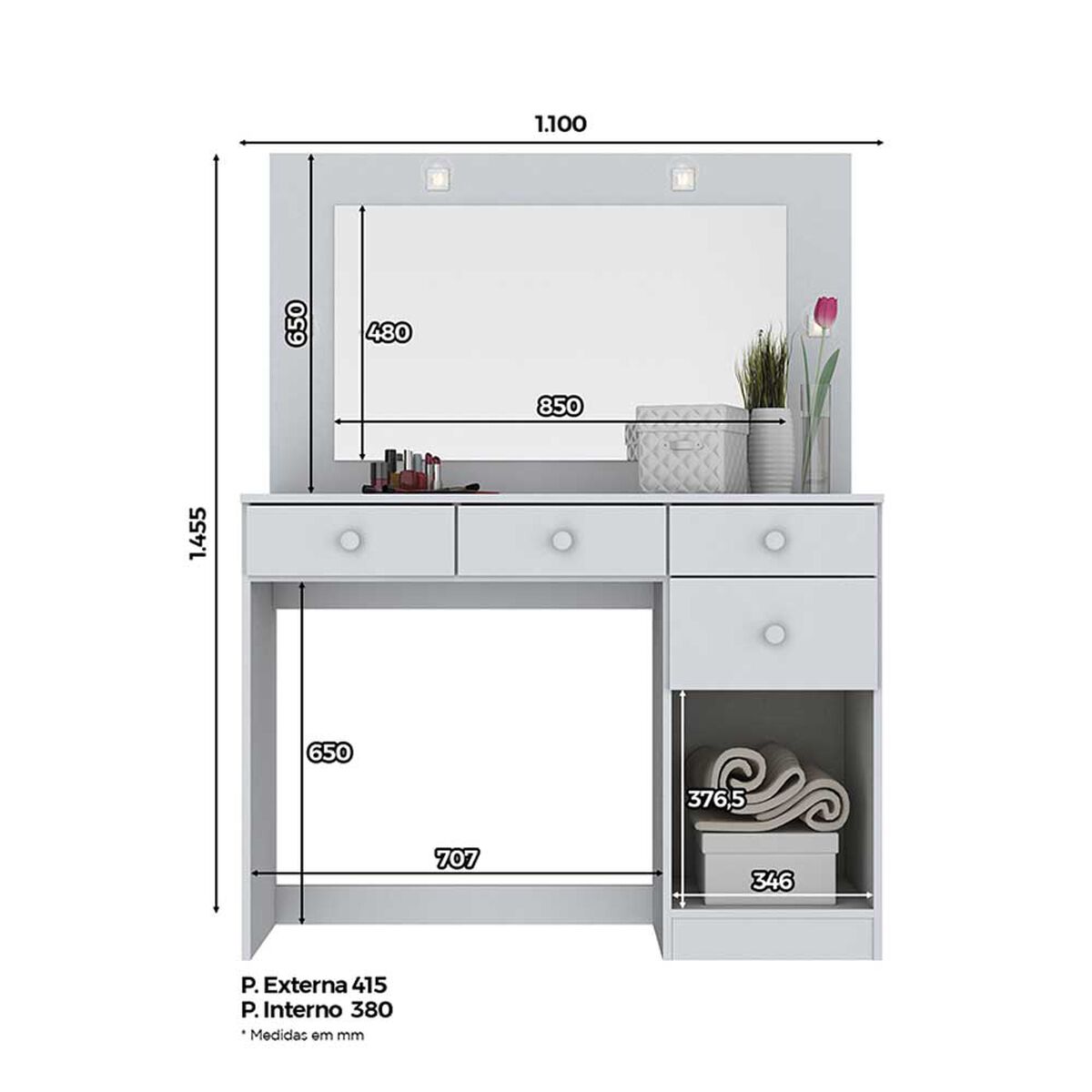 Tocador Home Mobili Cado 4 Cajones 1 Puerta Blanco