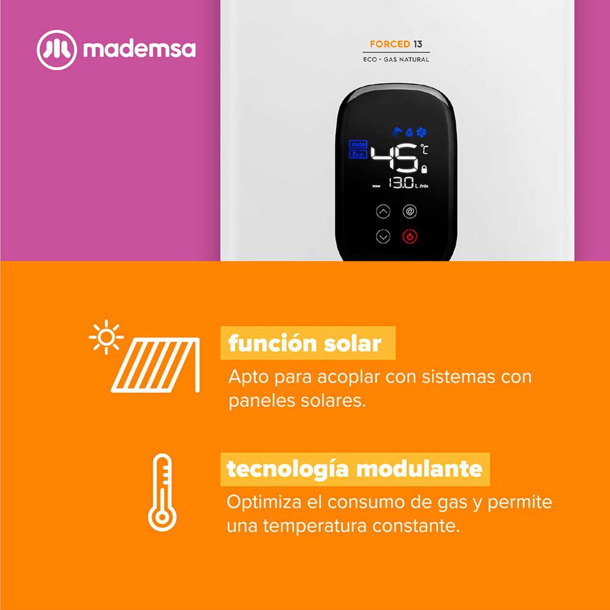Calefont Gas Natural Mademsa Forced 13 Eco Gn Tiro Forzado