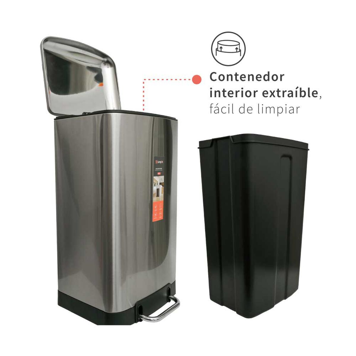 Basurero de Cocina Simplit Iron Pedal Acero Inoxidable 40 lt Gris