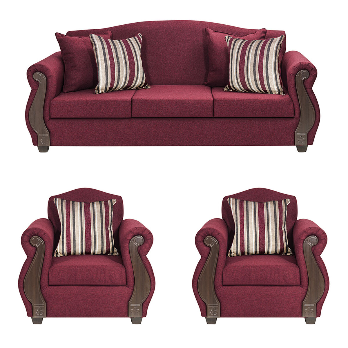 Juego de Living Innovamuebles New Bugambilia Sofá 3 Cuerpos + Dos Sillones 1 Cuerpo Burdeo