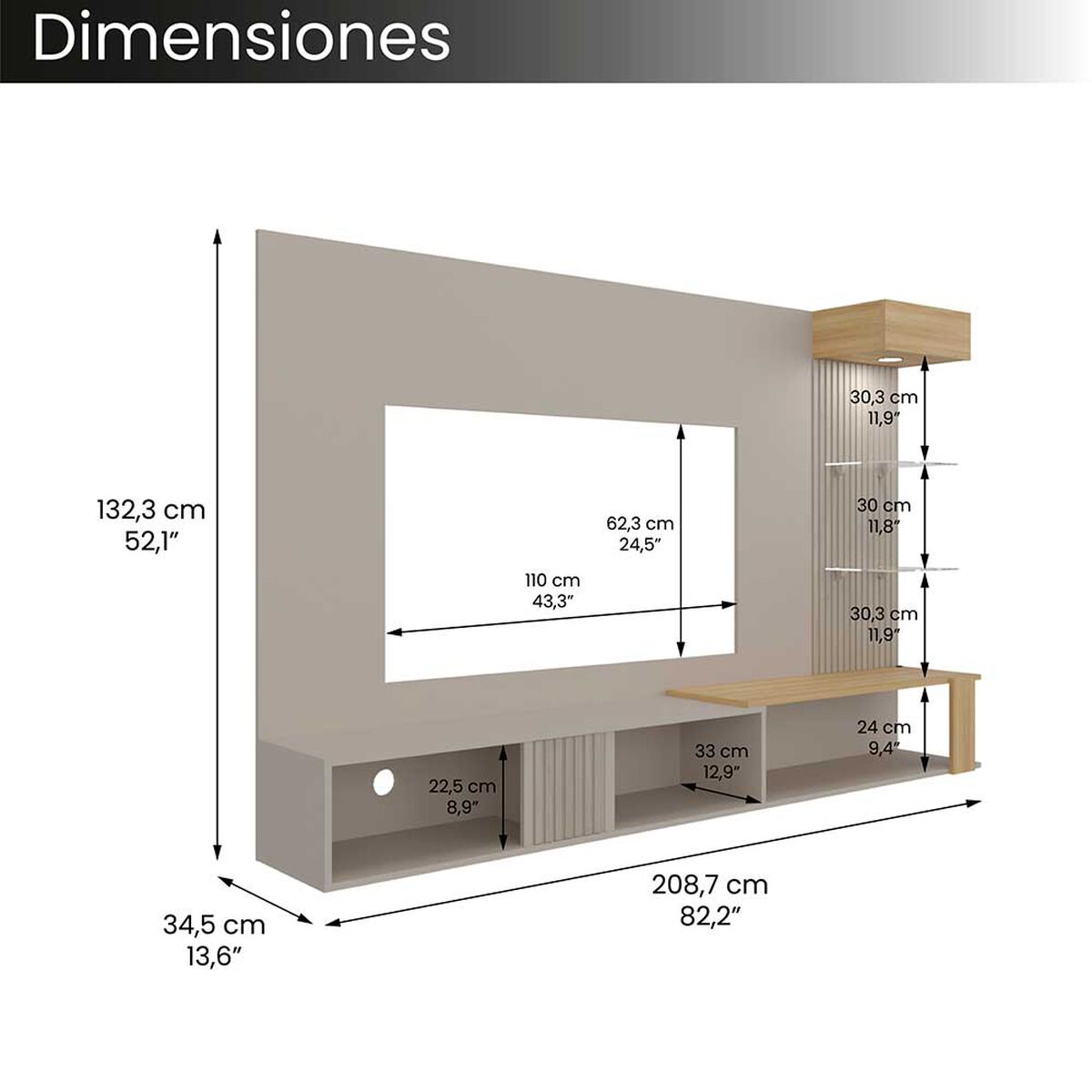 Panel TV Tuhome Isolde Hasta 70" 2 Puertas Capri Fresno