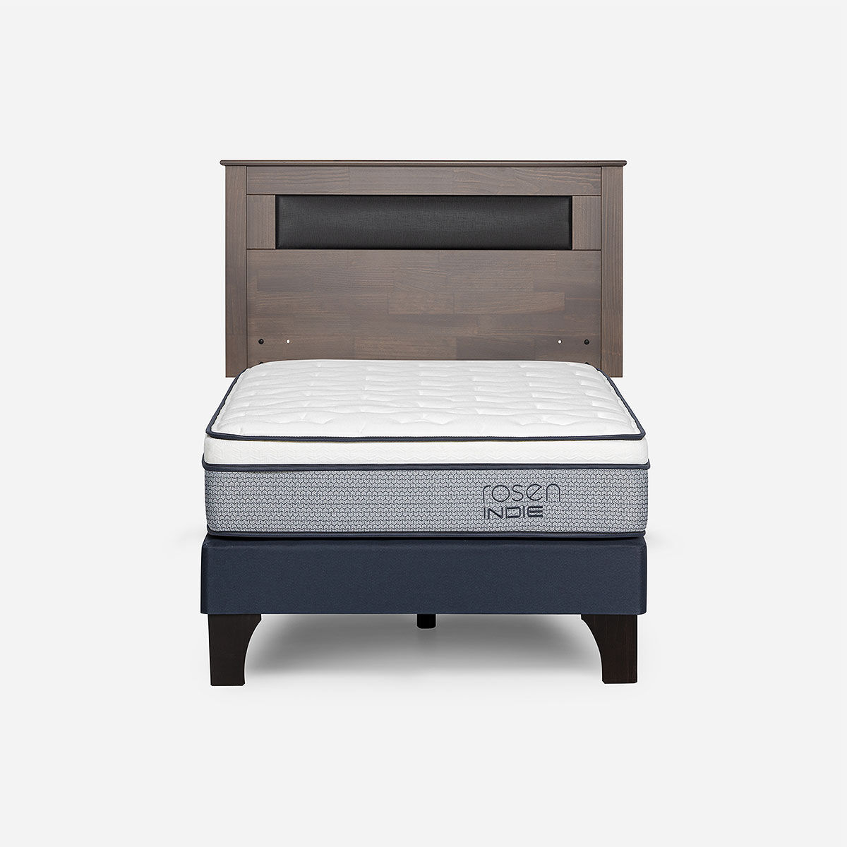 Combo Cama Europea Rosen 1 Plaza Indie BN + Respaldo Ferrara