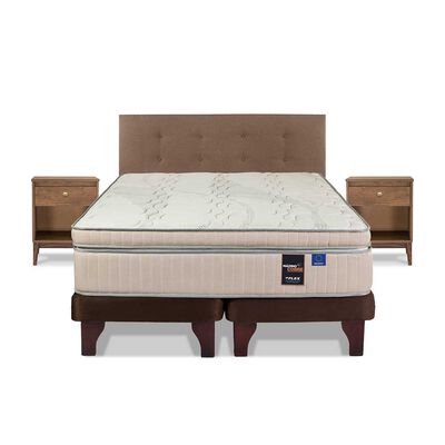 Imagen 2 del producto Cama Europea Flex Base Dividida King Máximo Cobre + Respaldo Royal Café + 2 Veladores Atenas