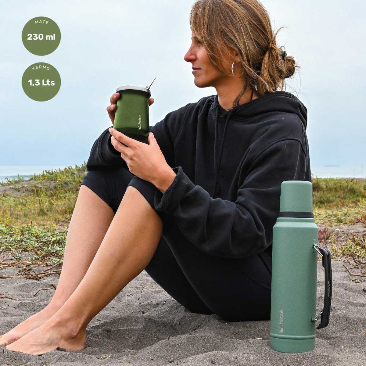 Termo para Líquido Lhotse Classic 1,3 Litros + Mate Verde