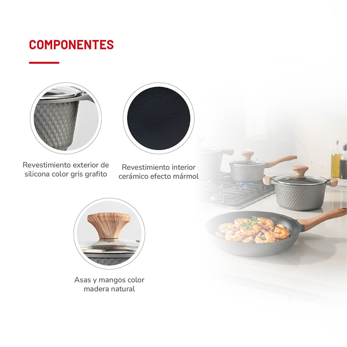 Bater&iacute;a de Cocina Aluminio Fundido Thomas 7 Piezas Gris