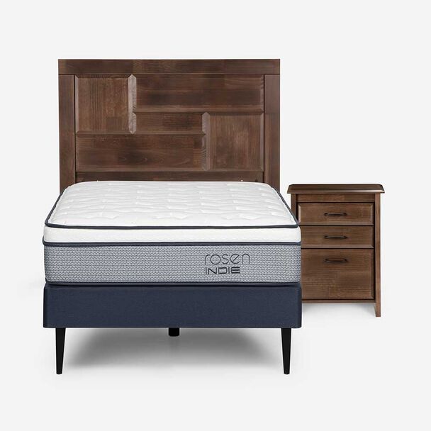 Cama Europea Rosen 1,5 Plazas Indie + Respaldo + Velador Dolce