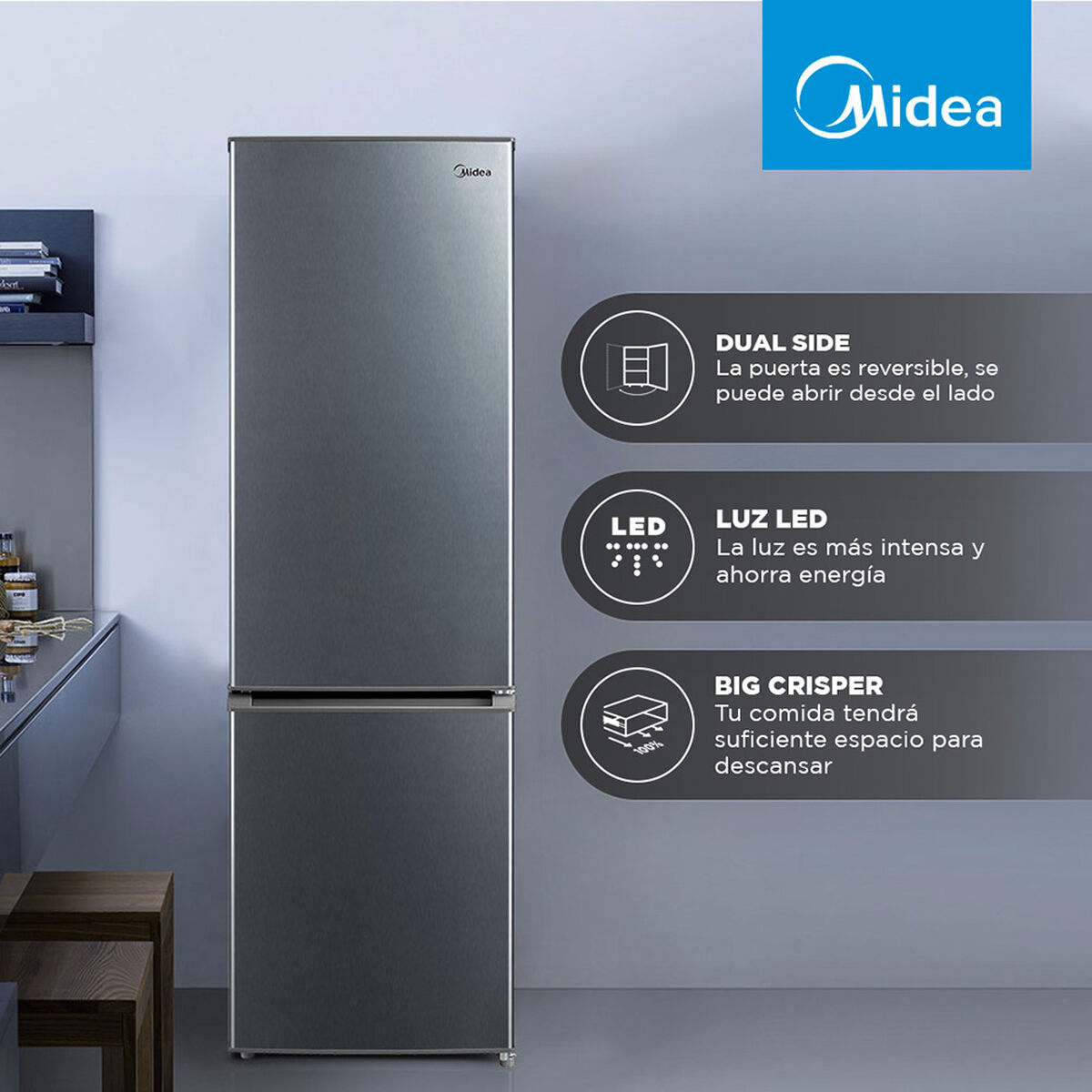 Refrigerador Frío Directo Midea MRFI-2660S346RW  260 lt