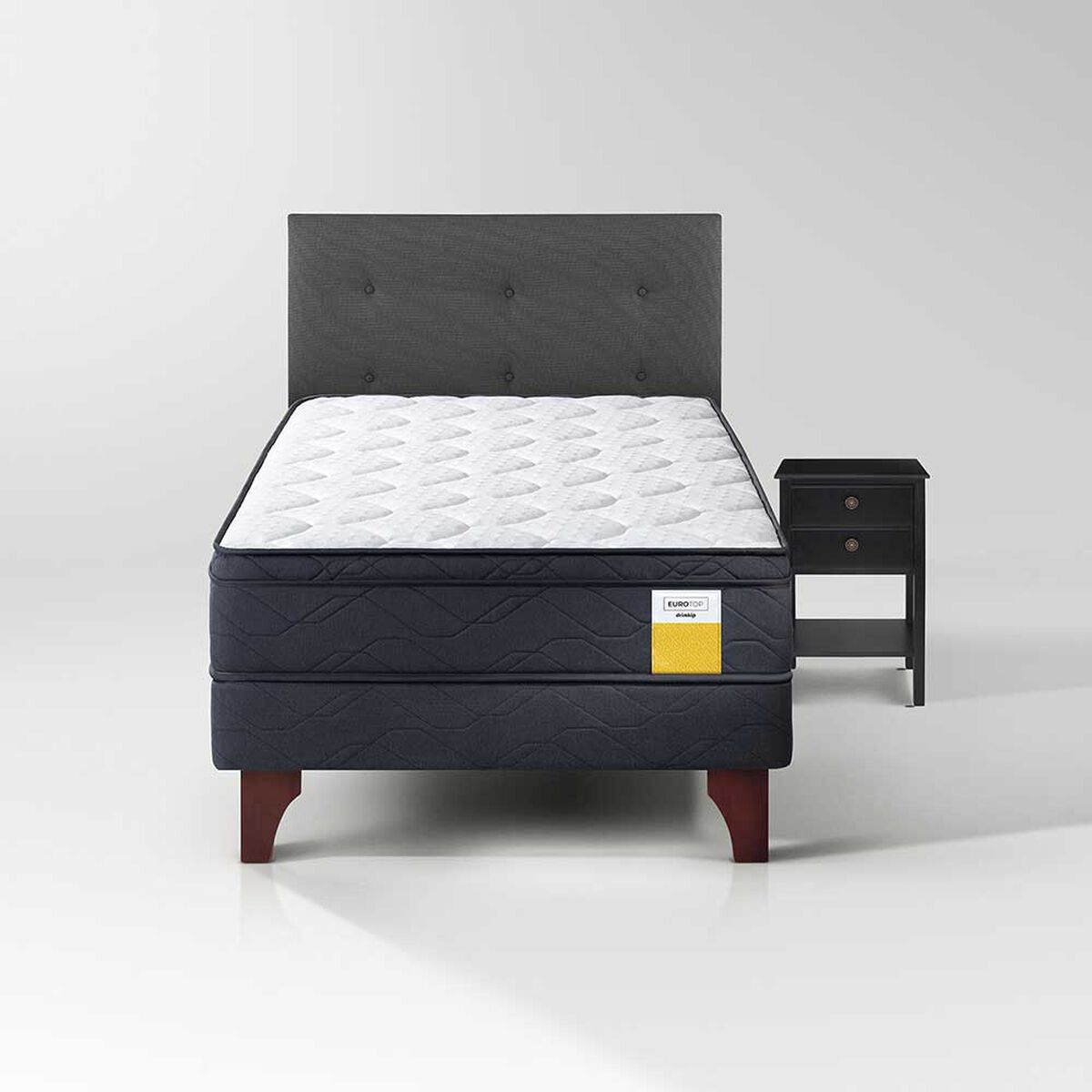 Cama Europea Drimkip 1,5 Plazas Eurotop + Respaldo Royal + Velador Rover