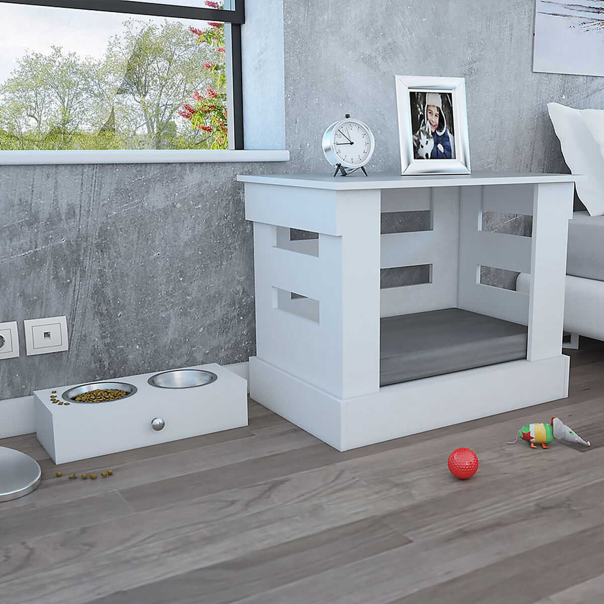 Velador Cama para Mascotas + Platos Hound TuHome