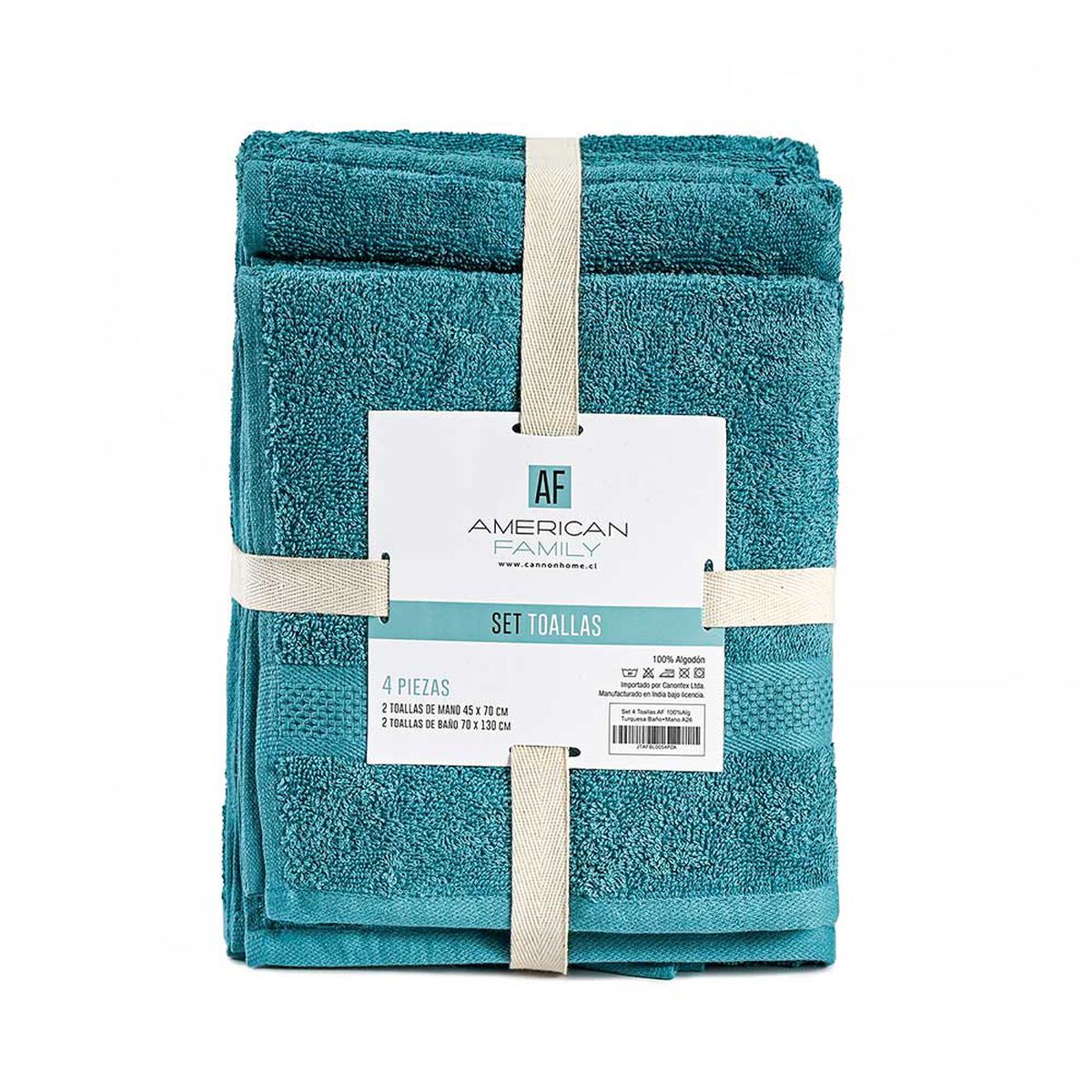 Set 4 Toallas American Family Turquesa