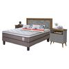 Combo Cama Europea Rosen 2 Plazas New Style 6 + Respaldo + 2 Veladores Dreams Treliza Gris + Pack Almohadas Celta Imperial Soft