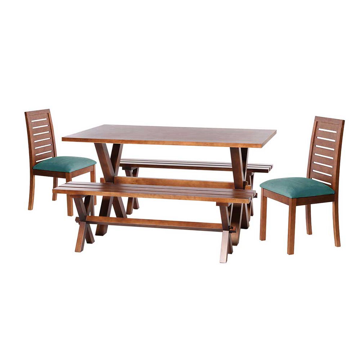 Juego de Comedor Latam Home Sevilla Tenerife 2 Sillas + 2 Bancas Velvet Turquesa