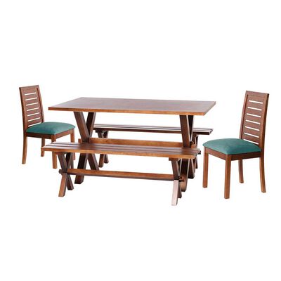 Juego de Comedor Latam Home Sevilla Tenerife 2 Sillas + 2 Bancas Velvet Turquesa