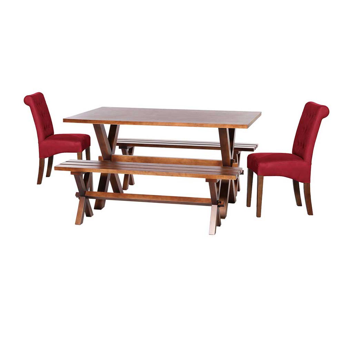 Juego de Comedor Latam Home Sevilla Oviedo 2 Sillas + 2 Bancas Cuero Kentucky Rojo