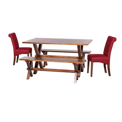 Juego de Comedor Latam Home Sevilla Oviedo 2 Sillas + 2 Bancas Cuero Kentucky Rojo