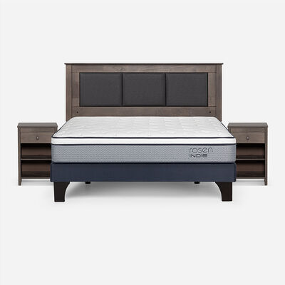 Combo Cama Europea Rosen 2 Plazas Indie BN + Respaldo y Veladores Rachel