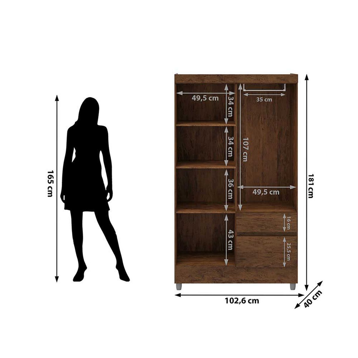 Closet Vekkahome Americano 4 Puertas 2 Cajones Caf&eacute;