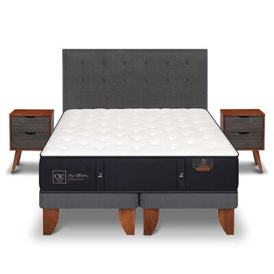 Cama Europea CIC Base Dividida 2 Plazas Premium + Respaldo + Veladores