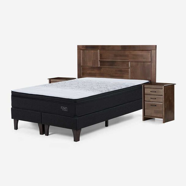 Cama Europea Rosen Base Dividida 2 Plazas Dolce + Respaldo + 2 Veladores