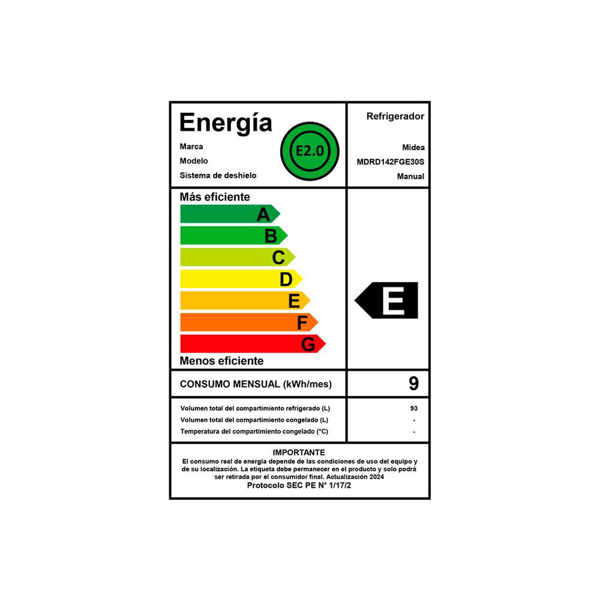 Refrigerador Frío Directo Midea MDRD142FGE30S 93 lts.