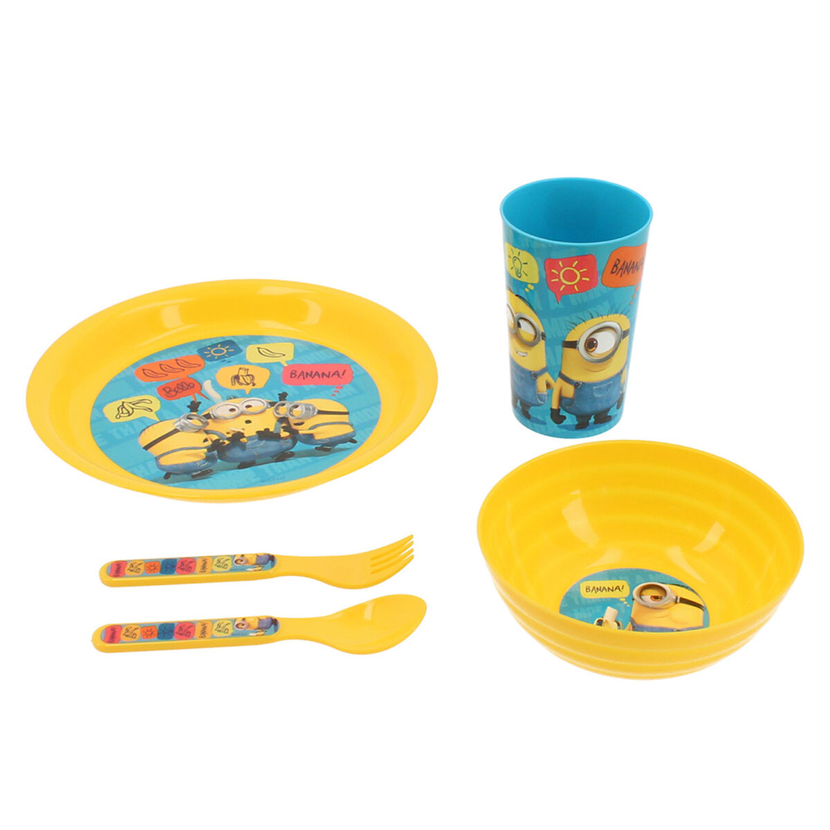 Set 5 Piezas Vajilla Infantil Minions Amarillo