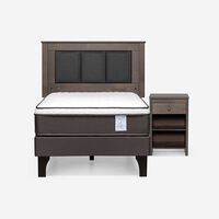 Cama Europea Rosen 1,5 Plazas New Style 4 Plus + Respaldo Rachel Gris + Velador