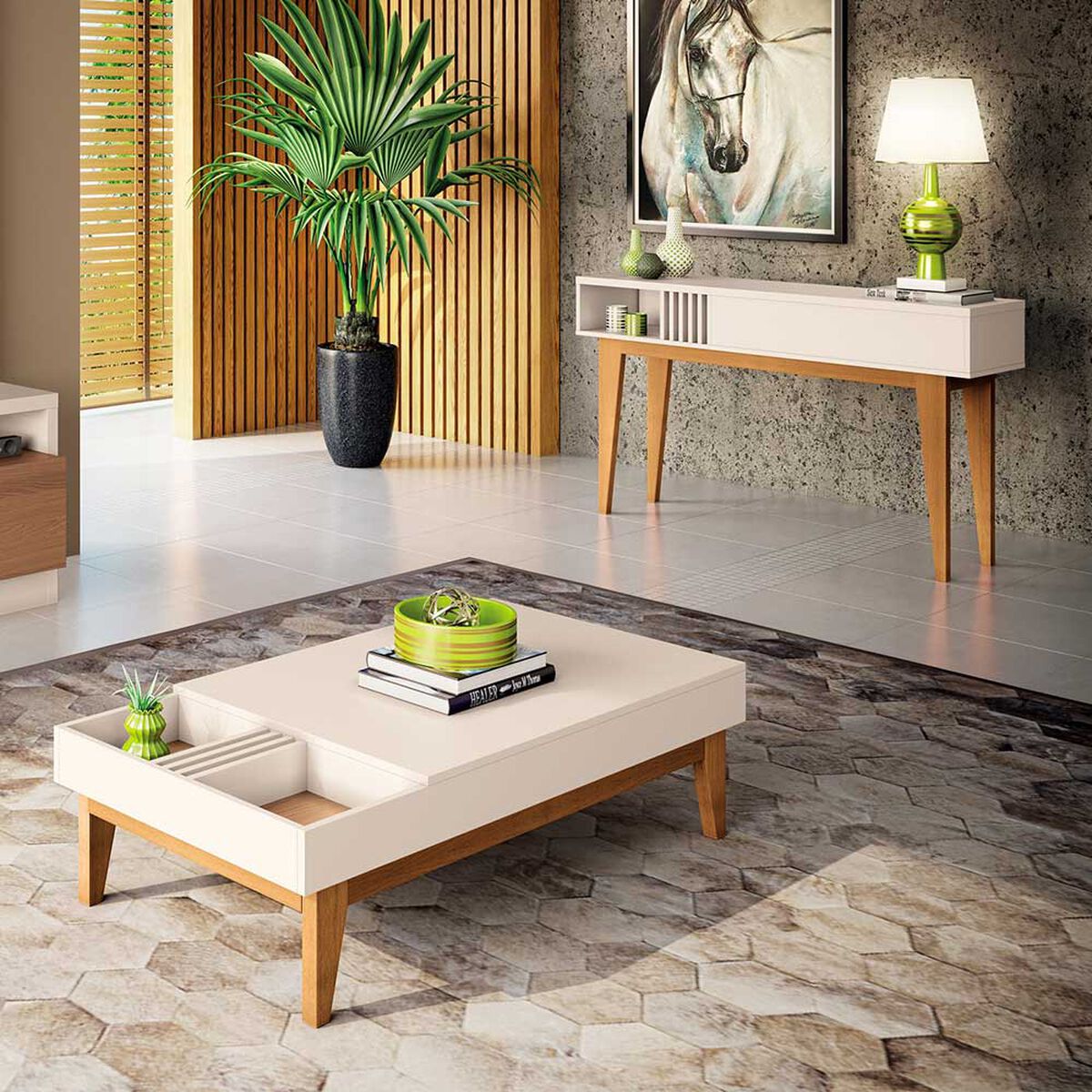Combo Mesa de Centro + Mesa de Arrimo Jdo & Design Vitta Beige