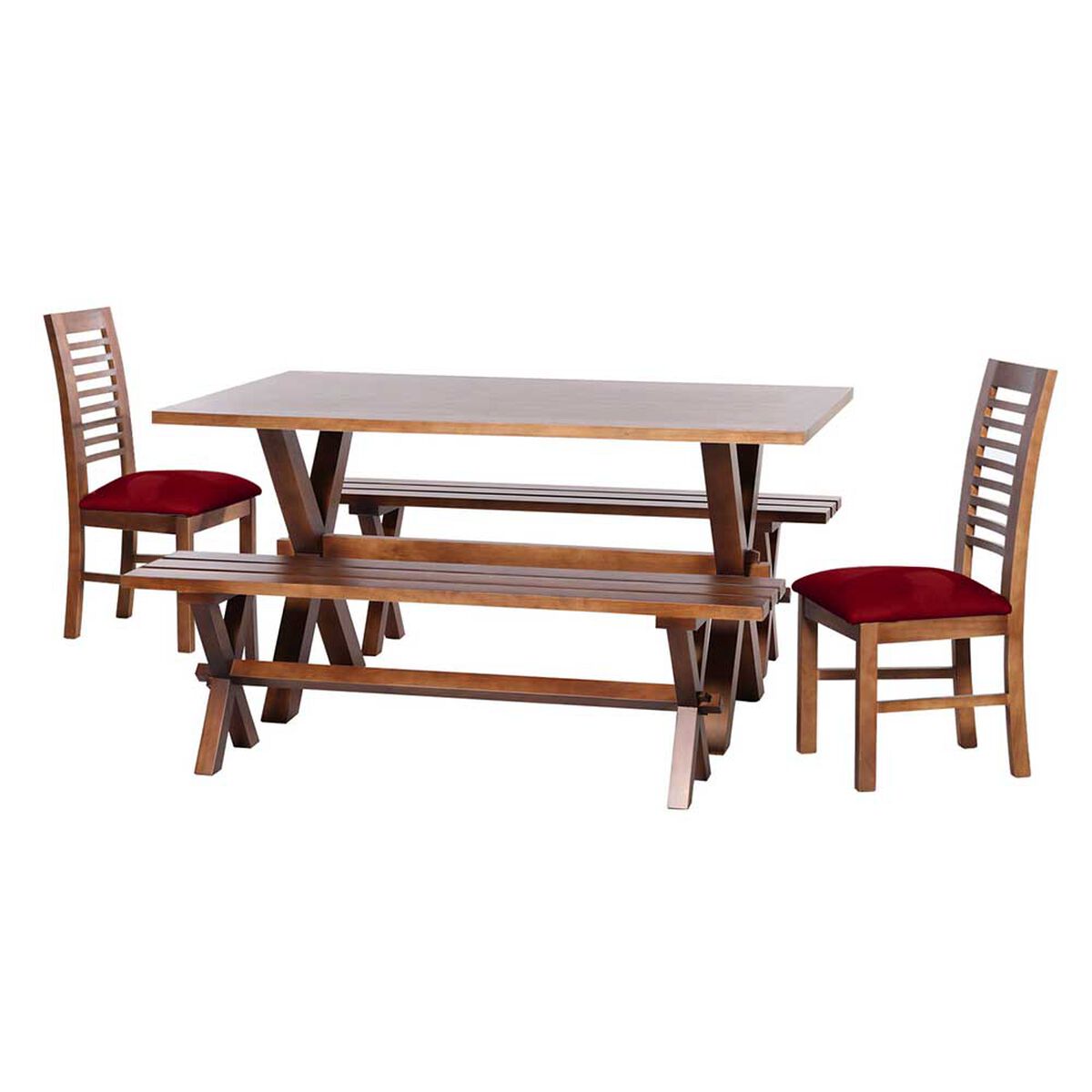 Juego de Comedor Latam Home Sevilla Salamanca 2 Sillas + 2 Bancas Cuero Kentucky Rojo