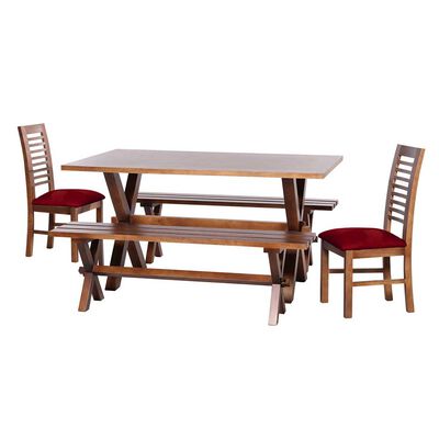 Juego de Comedor Latam Home Sevilla Salamanca 2 Sillas + 2 Bancas Cuero Kentucky Rojo