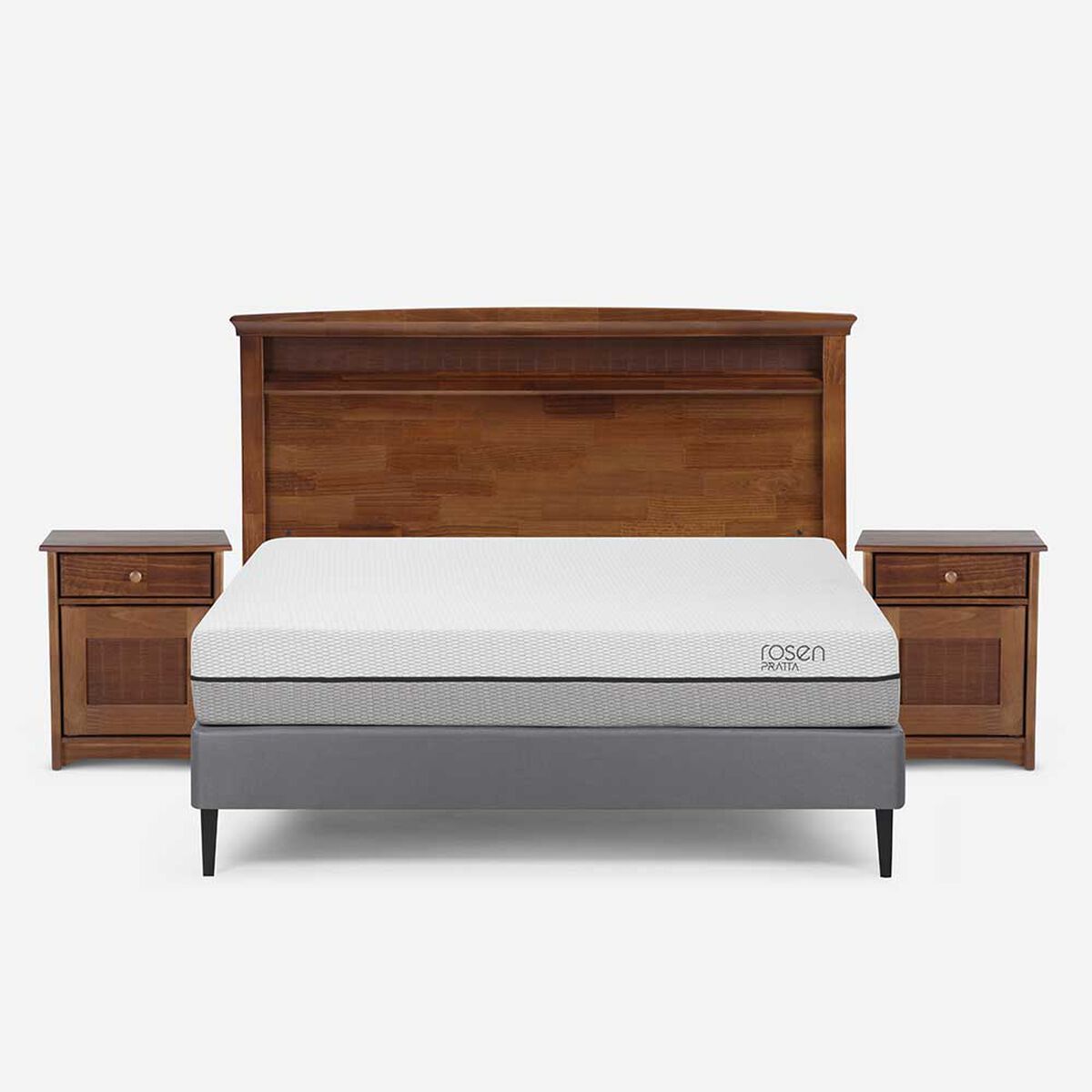 Cama Europea Rosen 2 Plazas Pratta + Respaldo + 2 Veladores Veneto