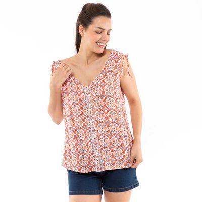 Blusa Estampada Sin Mangas Mujer Alma Naranjo