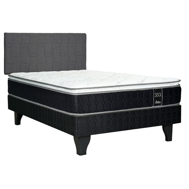 Cama Europea Celta 1,5 Plazas Black Soul + Respaldo Gijón Acolchado