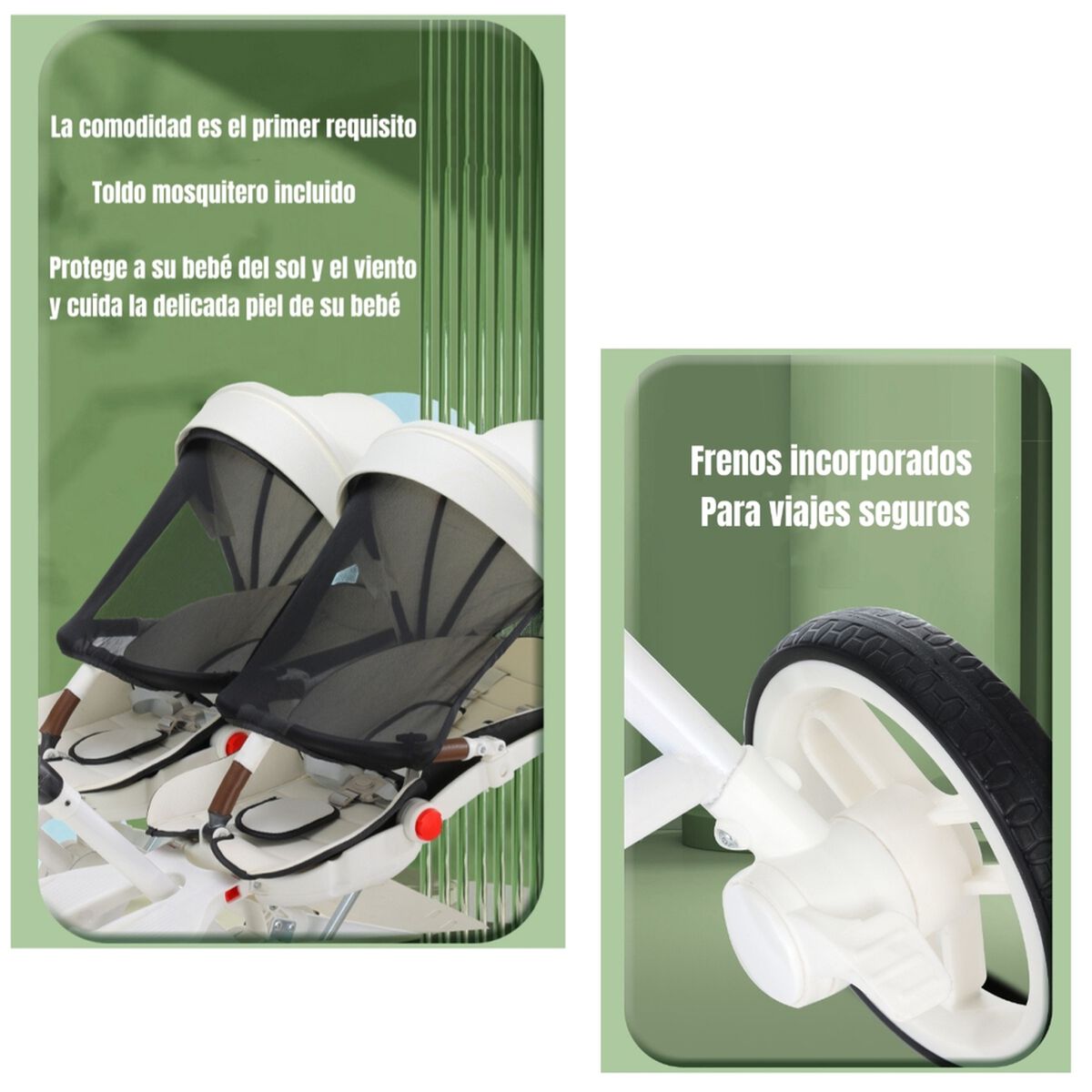 Coche Doble con Mesita de Comer Reclinable Negro LuBabycas