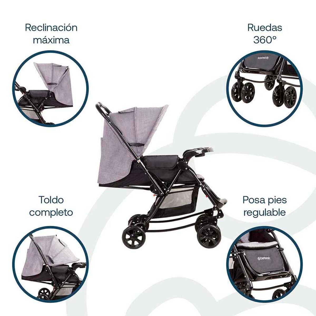 Coche Paseo Bebe Cuna Balancin SX Gris Melange Bebesit