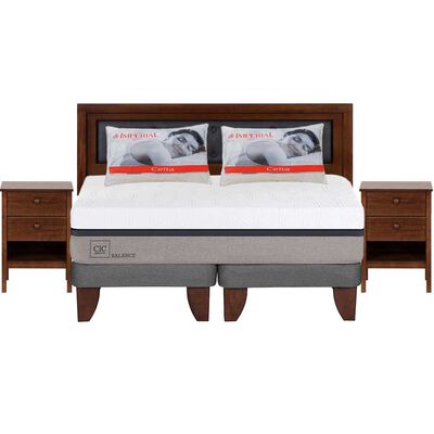 Combo Cama Europea CIC Base Dividida 2 Plazas Balance + Respaldo + 2 Veladores CIC Genova + Pack Almohadas Celta Imperial Soft