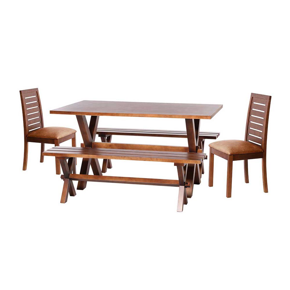 Juego de Comedor Latam Home Sevilla Tenerife 2 Sillas + 2 Bancas Cuero Kentucky Tabaco