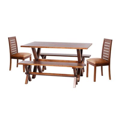 Juego de Comedor Latam Home Sevilla Tenerife 2 Sillas + 2 Bancas Cuero Kentucky Tabaco