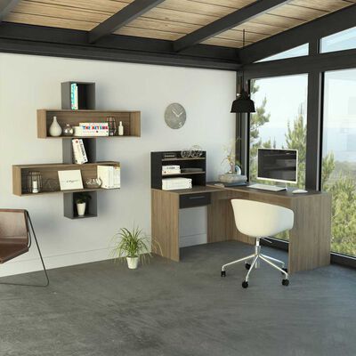 Combo Escritorio + Repisa Wall TuHome Bilbao Miel Plomo