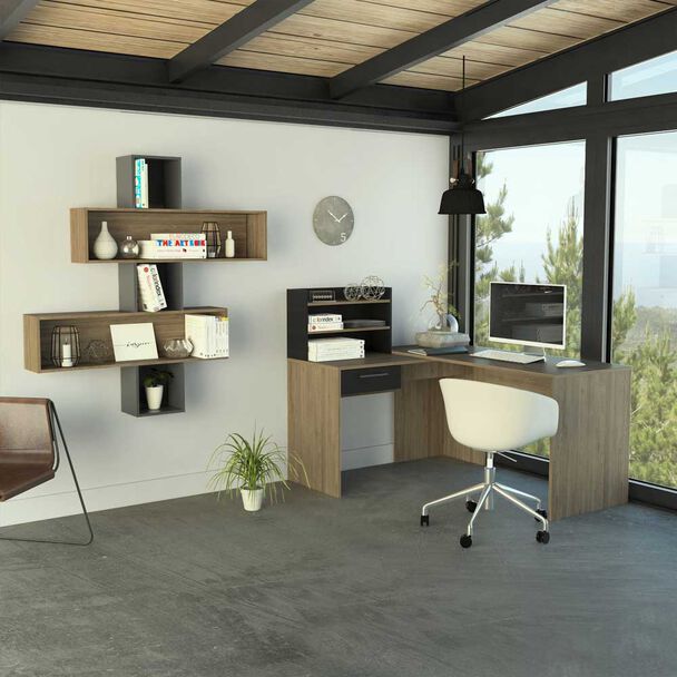 Combo Escritorio + Repisa Wall TuHome Bilbao Miel Plomo