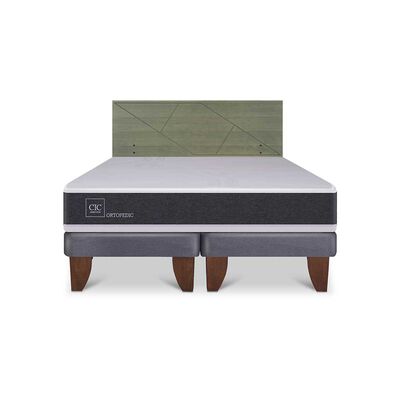 Cama Europea CIC Base Dividida 2 Plazas Ortopedic + Respaldo Villarrica Olivo