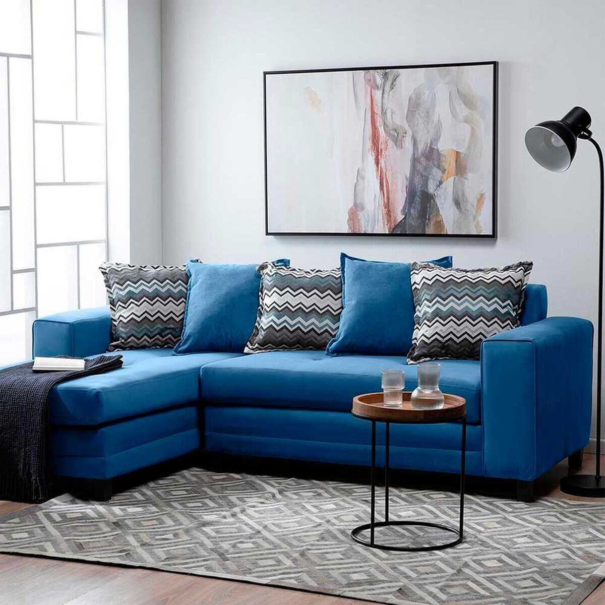 Sof&aacute; Seccional Izquierdo Living Factory Milan 3 Cuerpos Azul Piedra