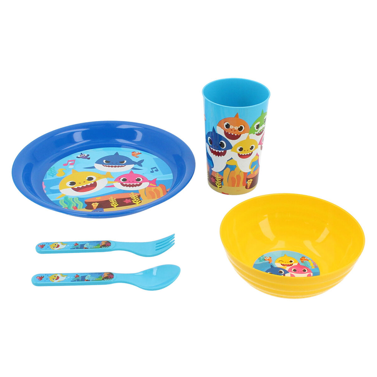 Set 5 Piezas Vajilla Infantil Baby Shark Celeste