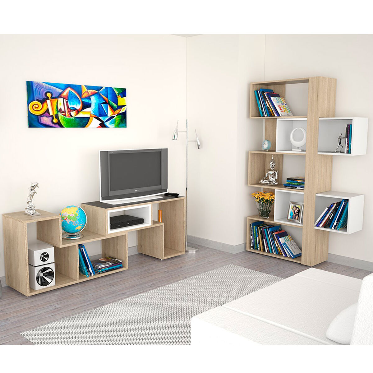 Rack TV Extensible + Biblioteca Cubo Beijing TuHome