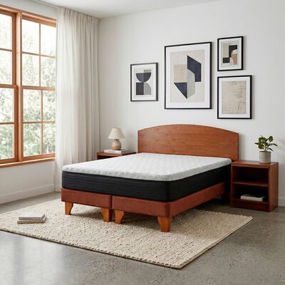 Cama Europea Latam Home 2 Plazas New Top Tela Velvet Chocolate + Maderas Atlas