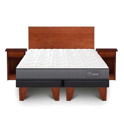 Cama Europea CIC Base Dividida 2 Plazas Anatomic + Respaldo + 2 Veladores New Villarrica