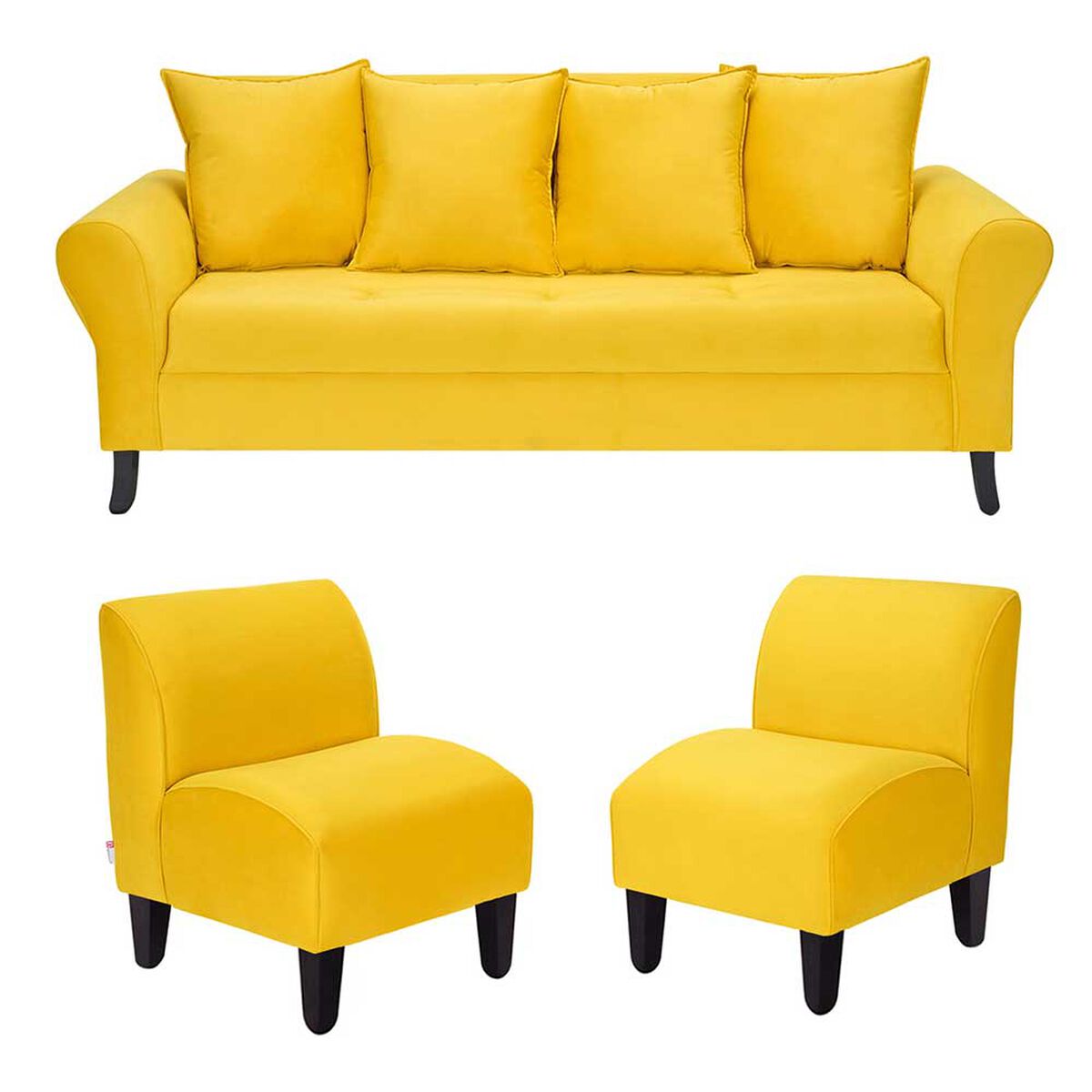 Juego de Living Bodevir Lua Felpa 3 Cuerpos + Dos Poltronas 1 Cuerpo Amarillo