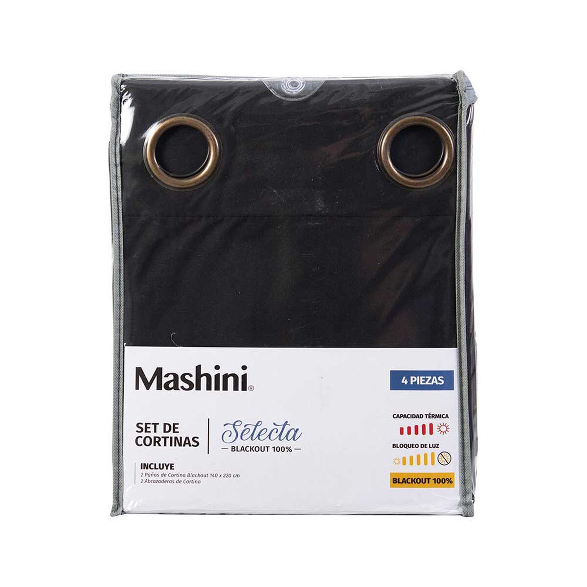 Set de Cortinas Mashini Blackout Selecta 220 x140 cm Negro