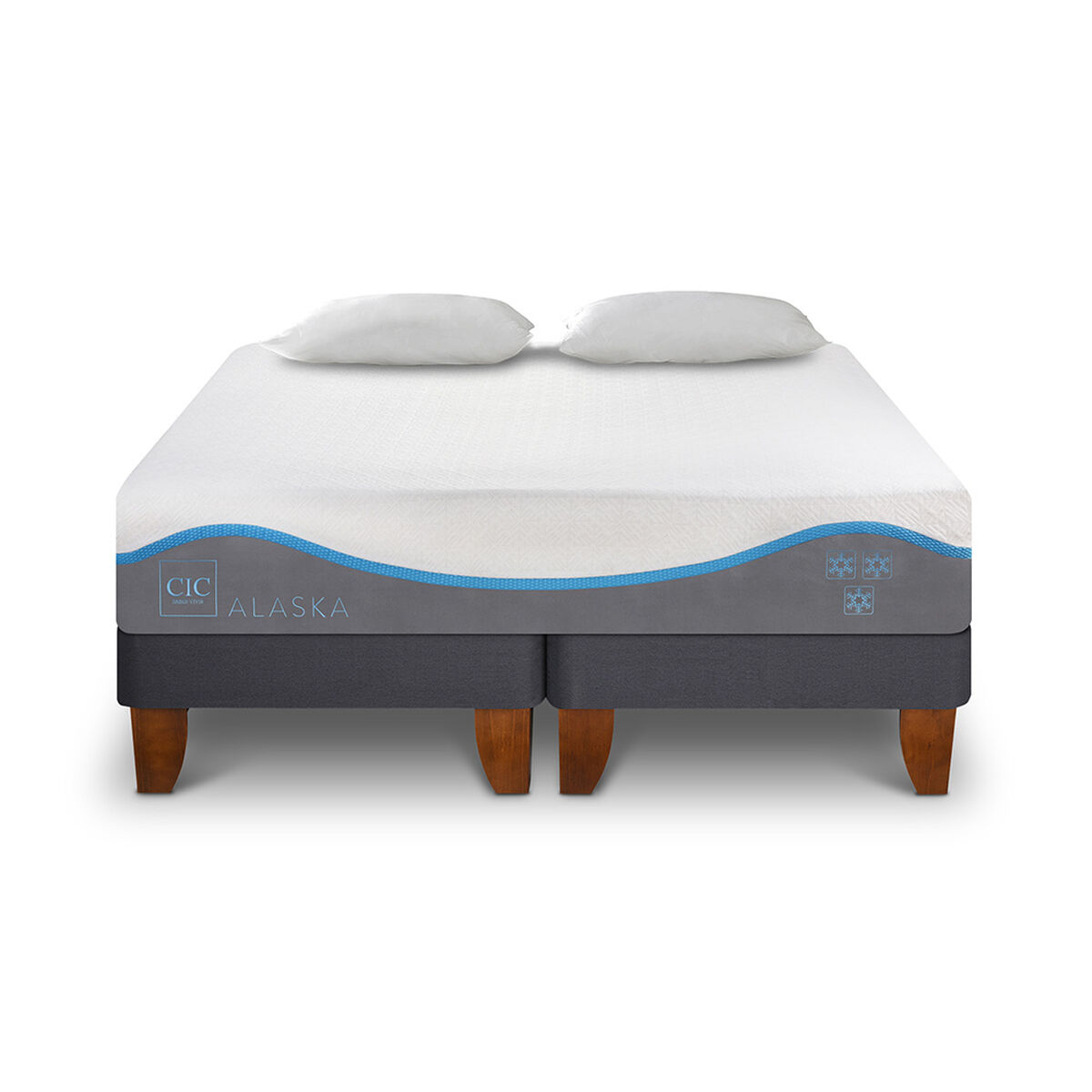 Cama Europea CIC Base Dividida King Alaska + Almohadas Viscoelásticas